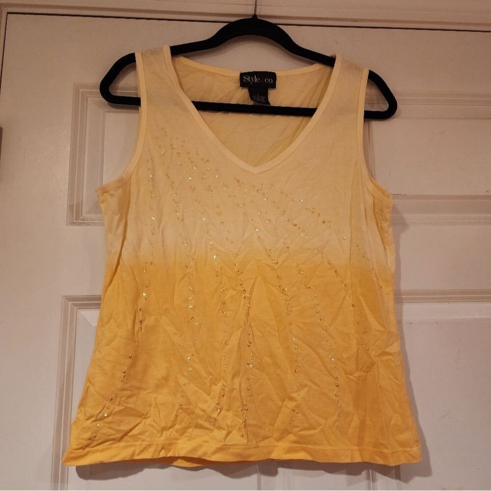 Style & Co Yellow sequin detail sleeveless blouse L